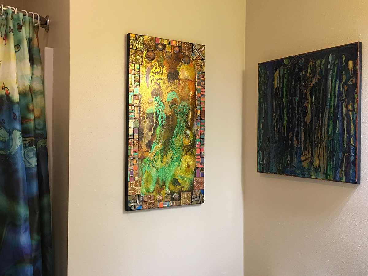 Lower Bathroom Paintings, mixed media, circa early 2000s.